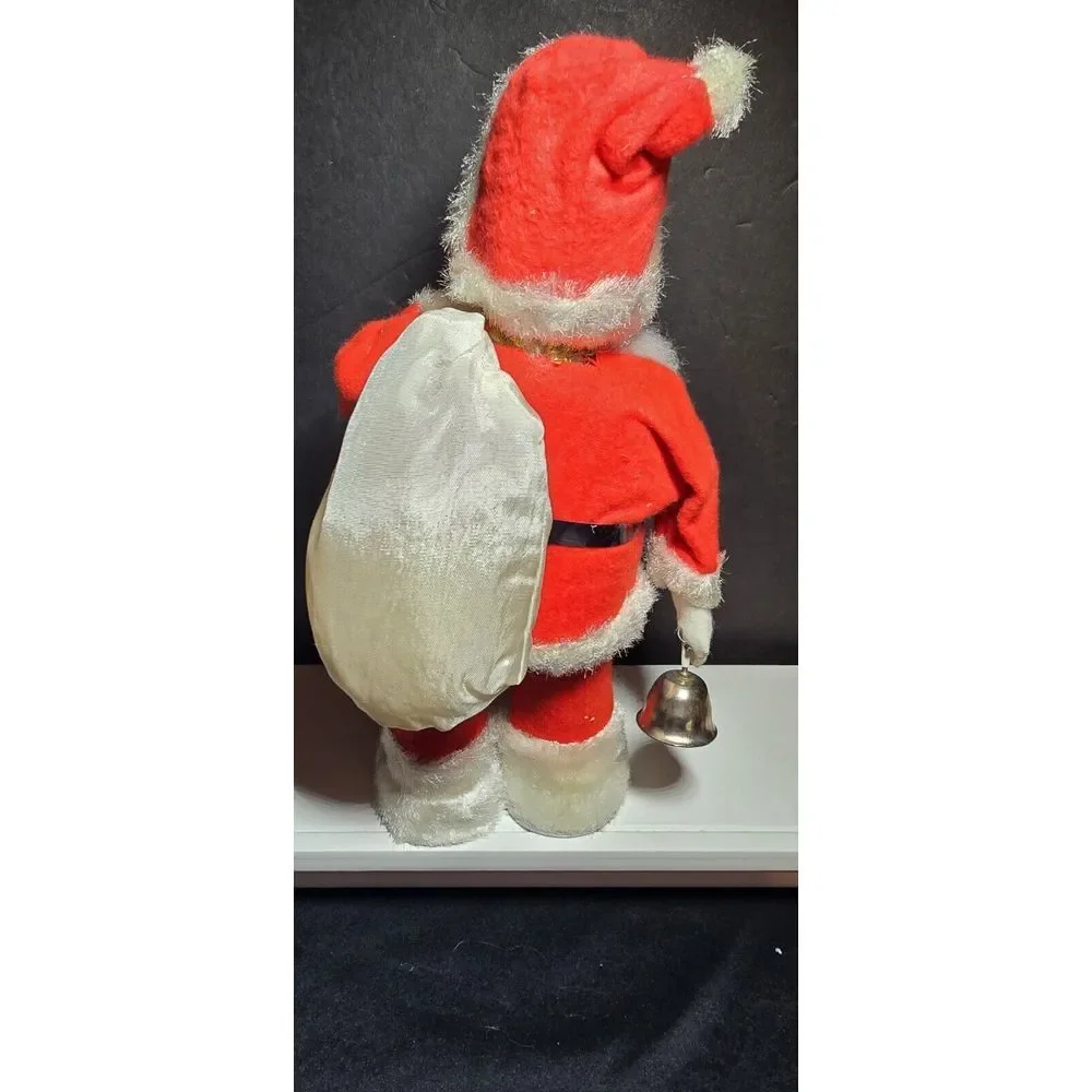 Vintage Santa Claus Christmas Rings Bell Wind Up Mechanical Works Sack Japan 10